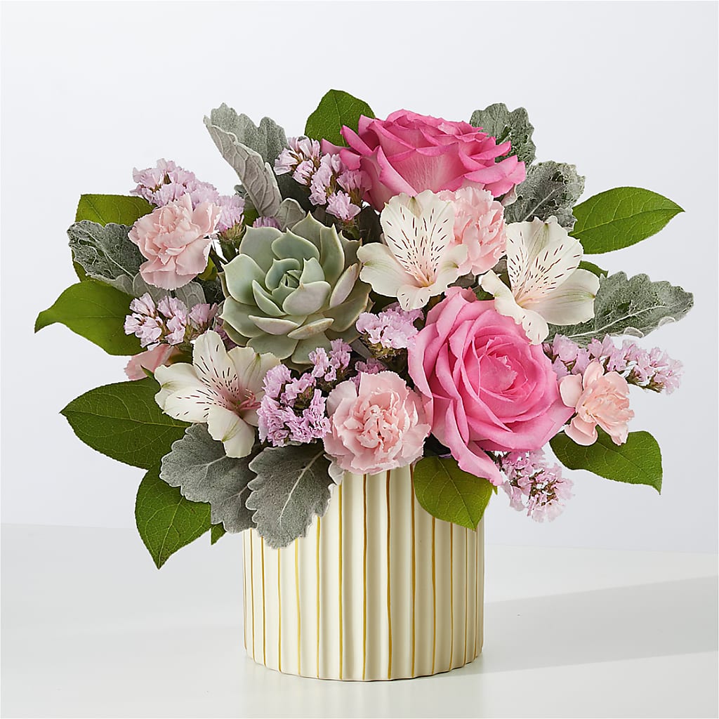Dusty Rose Bouquet with Ivory Vase – Mattoon Flower Shop Inc, Mattoon IL