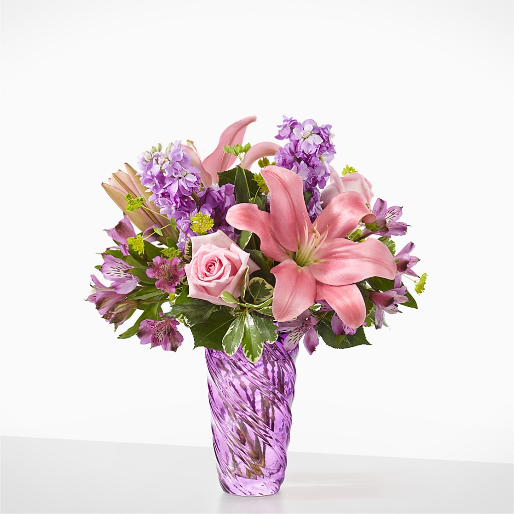 Precious Petals Bouquet with Luxe Swirl Vase – Mattoon Flower Shop Inc, Mattoon IL